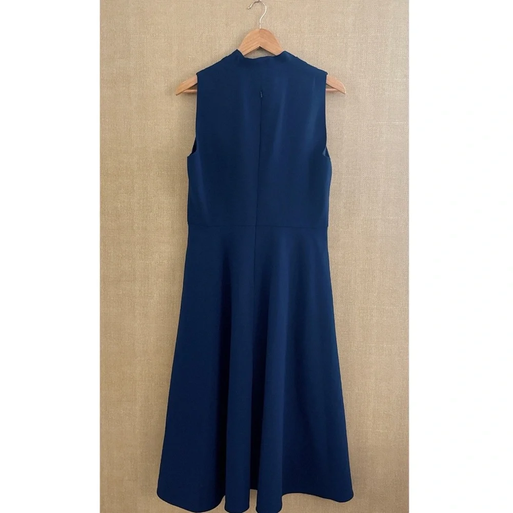 Black Halo Carolina Dress 14 Blue Career Sleeveless Modern Tie Neck Midi Length - Picture 6 of 16